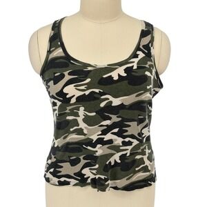 Venezia Jeans Tank Top Green Camo Ribbed 100% Cotton 18/20 Vintage